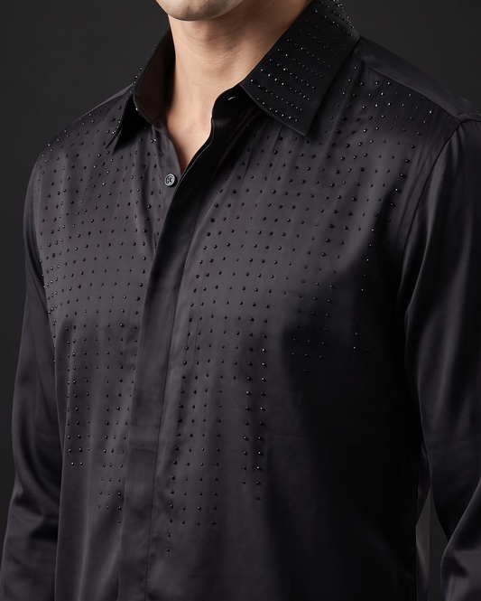 Embellished Modal Shirt With Fluid Drape | The Gala Edition