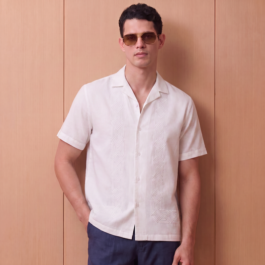 Relaxed Fit Cuban-Collar Shirt With Embroidery| The Grace Edition