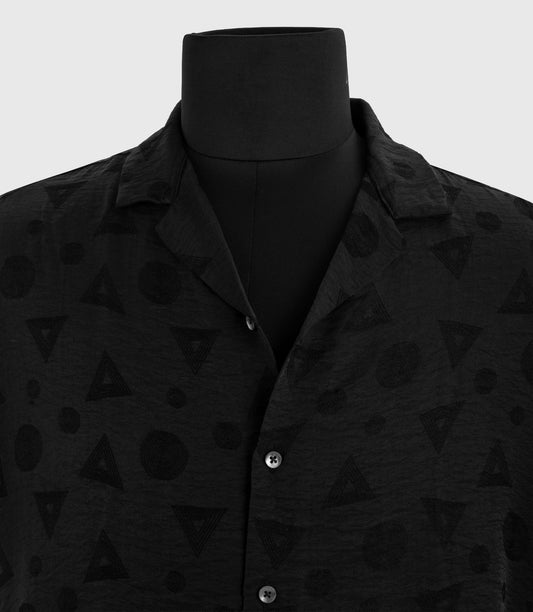 Midnight Geo Texture: Relaxed Jacquard Cuban Shirt| The Privé Edition
