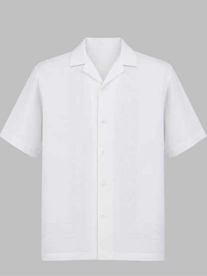 Relaxed Fit Cuban-Collar Shirt With Embroidery| The Grace Edition