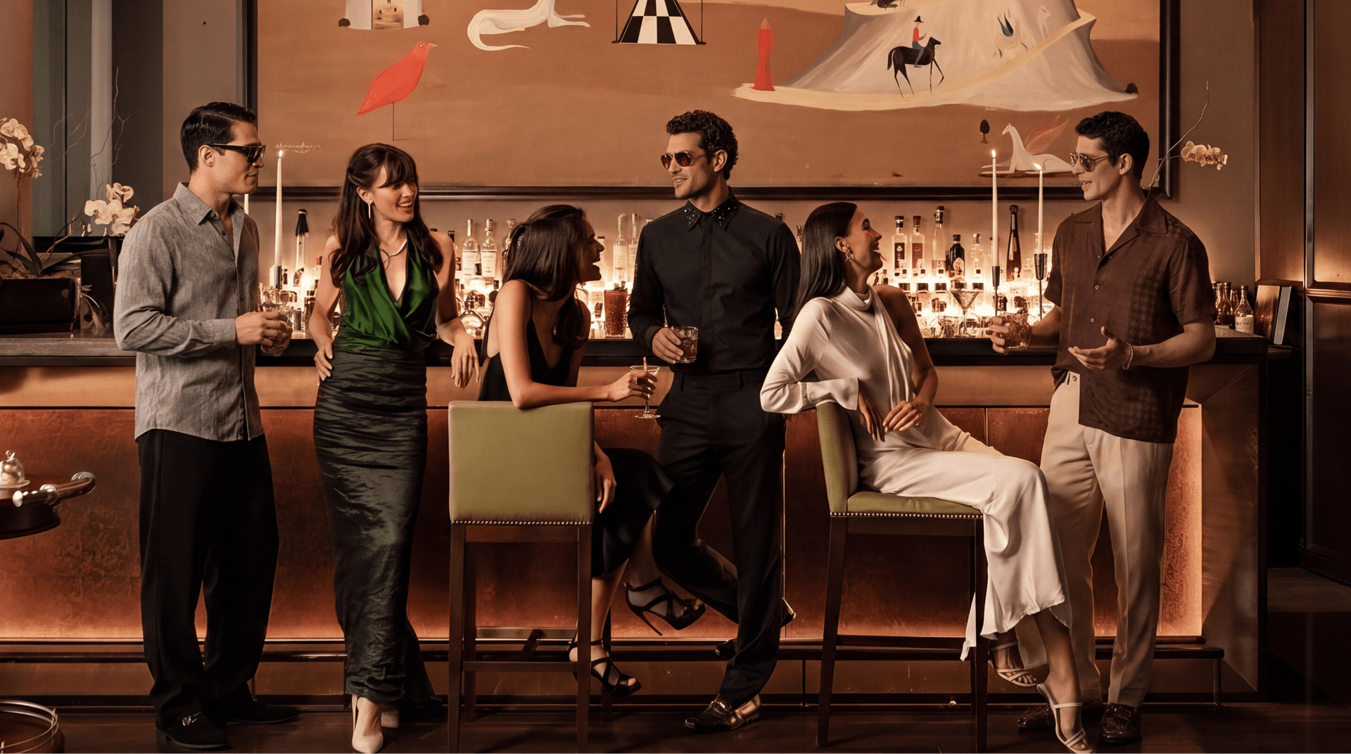 Couple date in a stylish bar 
