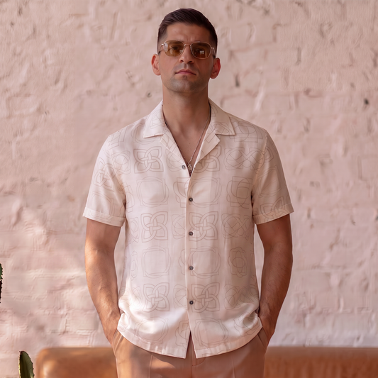 Celtic Knot Signature Print Linen Satin Cuban Shirt| The Heritage Edition