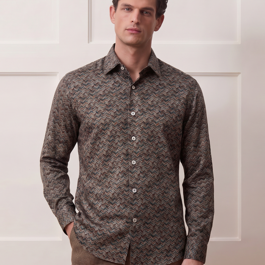 Fluid, Cool-Touch Chevron motif Viscose Shirt| The Matinee Edition