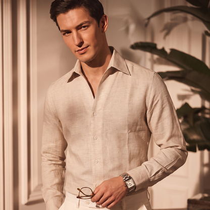 Cooper Collar Linen Shirt in Natural Color