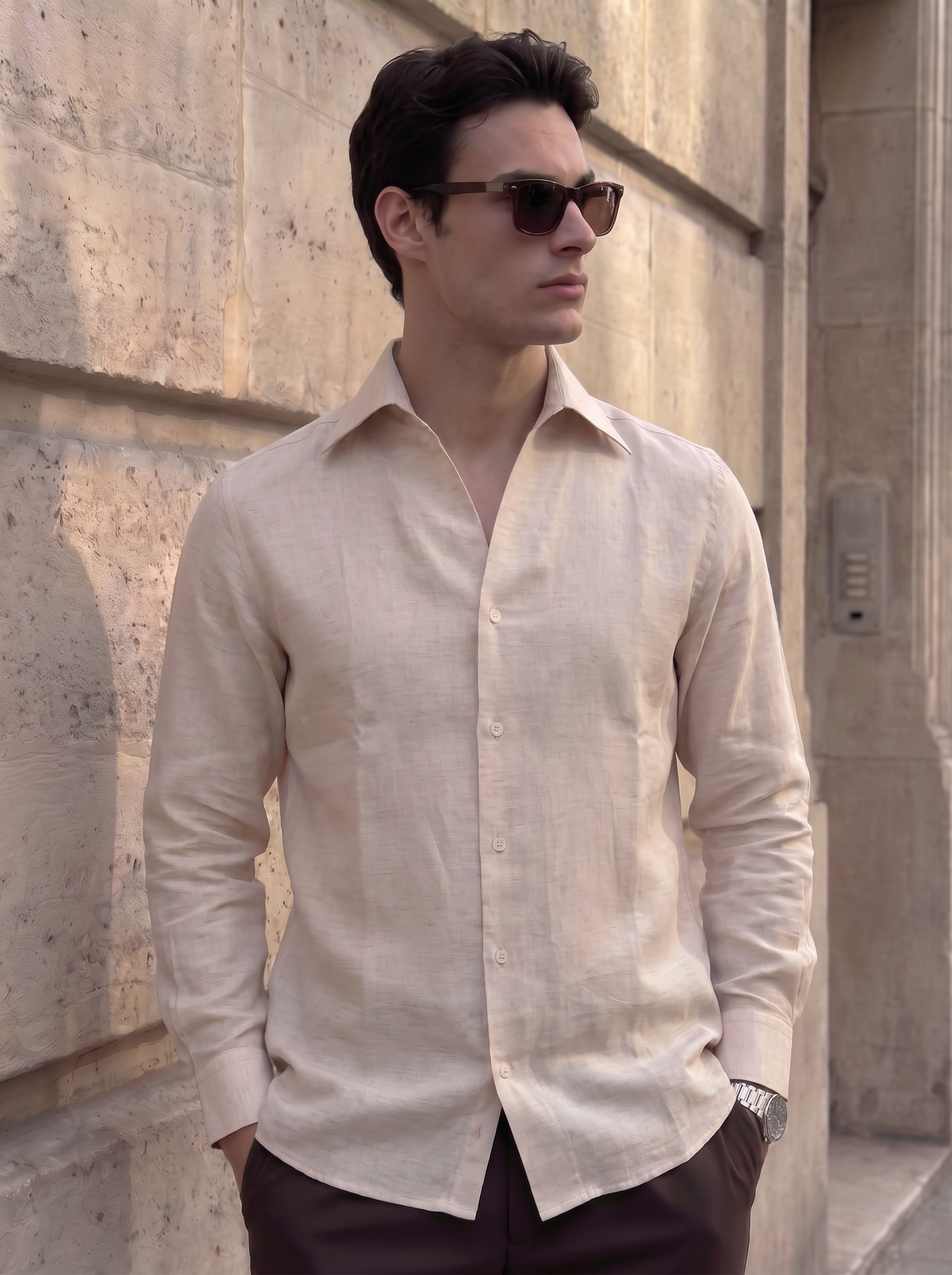 Wide Cooper Collar Linen Shirt | Old Money Edition 