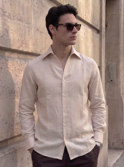 Wide Cooper Collar Linen Shirt | Old Money Edition 