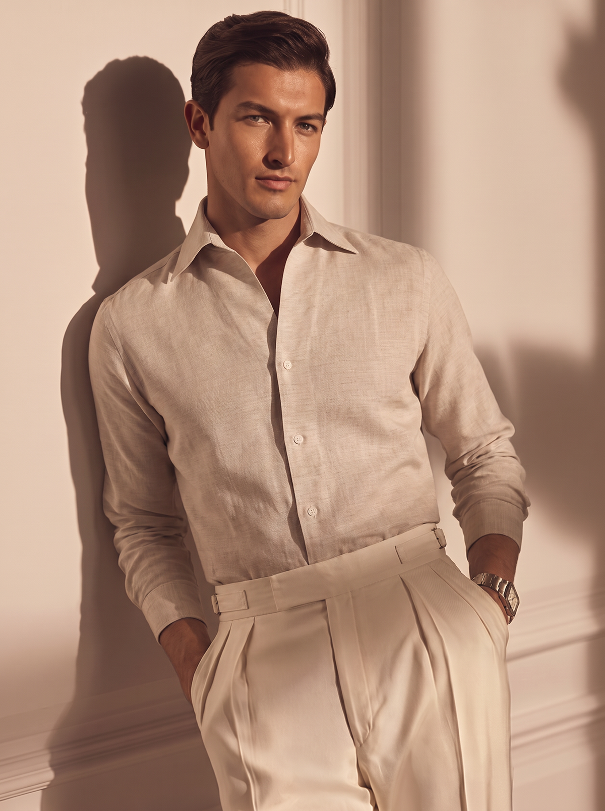 Wide Cooper Collar Linen Shirt | Old Money Edition 