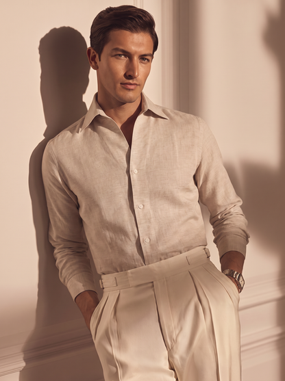Wide Cooper Collar Linen Shirt | Old Money Edition 