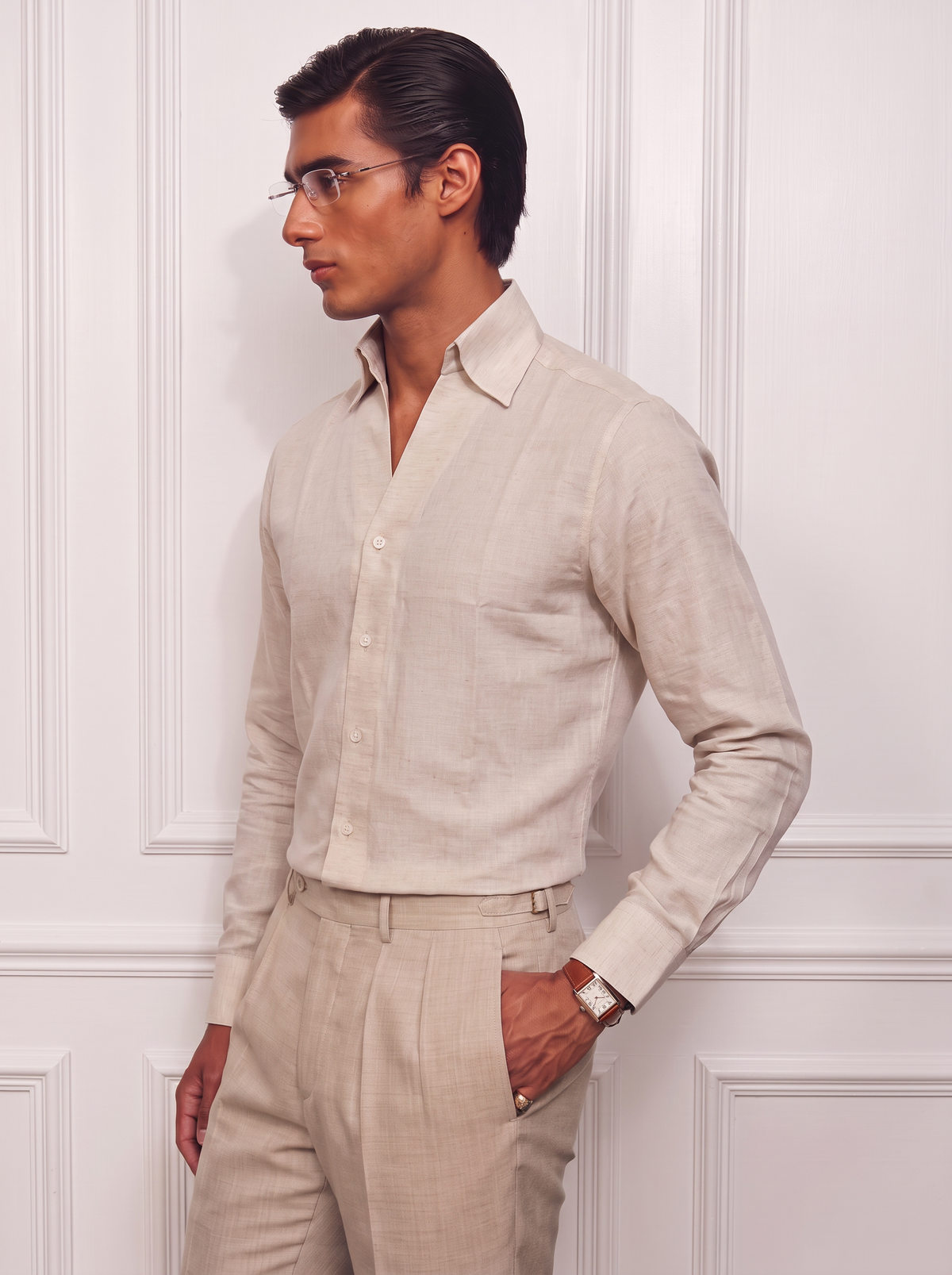 Wide Cooper Collar Linen Shirt | Old Money Edition 
