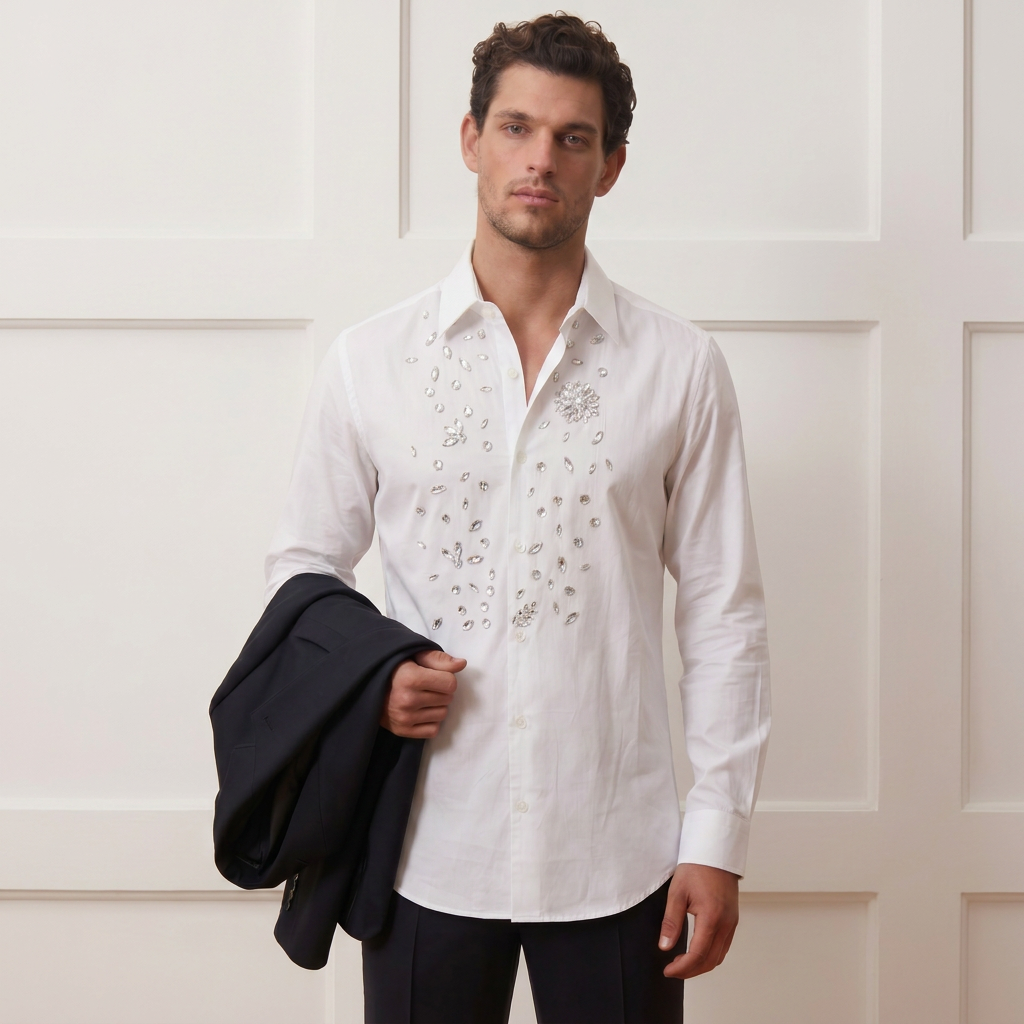 Embellished Statement White Cocktail Shirt | The Gala Edition