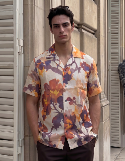 Kyoto Inspired Linen Satin Cuban Shirt| The Prive' Edition