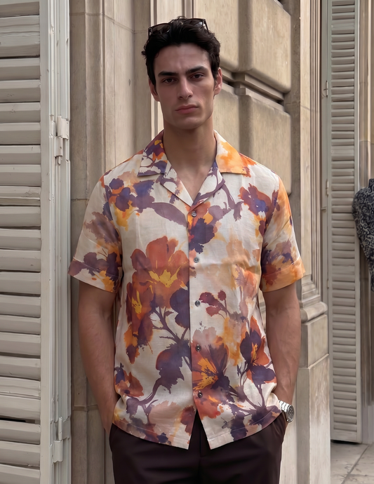 Kyoto Inspired Linen Satin Cuban Shirt| The Prive' Edition