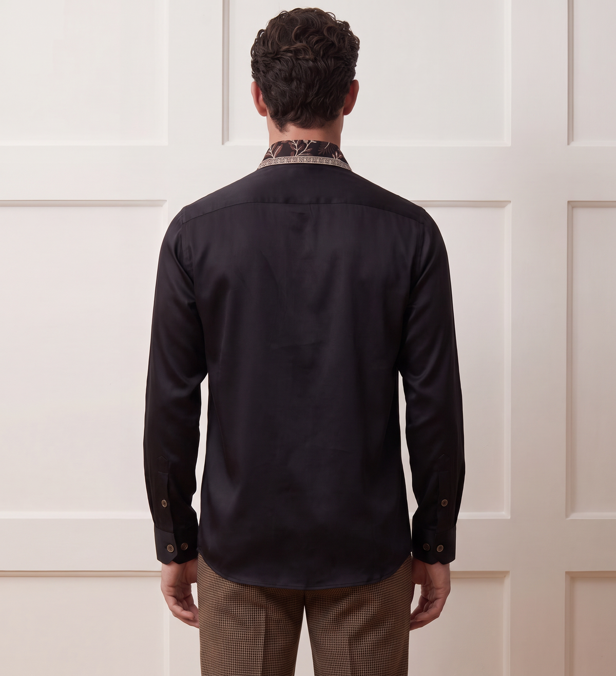 Embroidered Black Linen-Satin Shirt With Sheen| The Grace Edition 