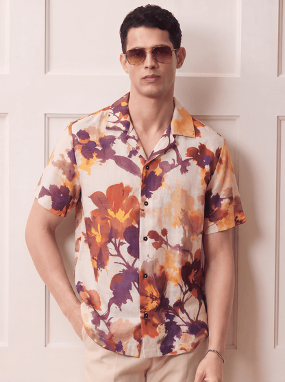 Kyoto Inspired Linen Satin Cuban Shirt| The Prive' Edition