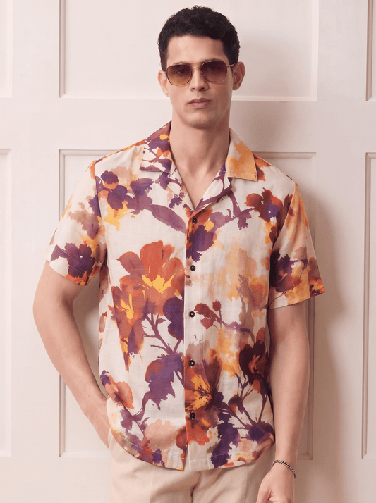 Kyoto Inspired Linen Satin Cuban Shirt| The Prive' Edition