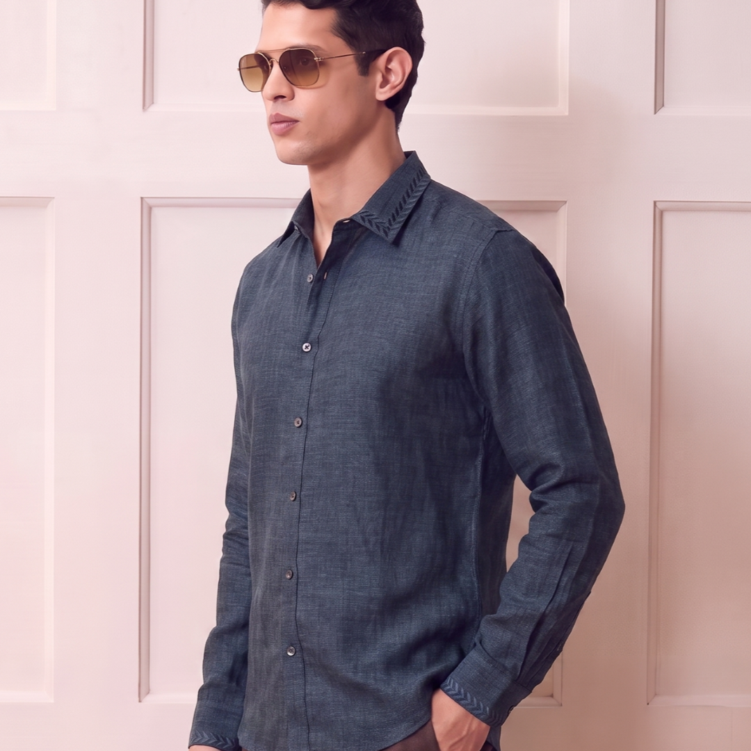 The Grace Edition: Artisanal Embroidered Pure Linen Shirt
