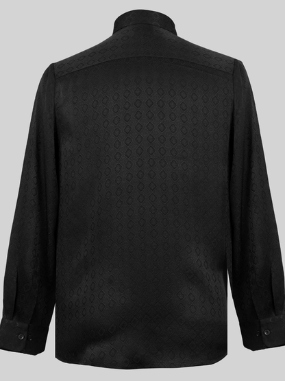 Lustrous Midnight: An Intricate-Weave Viscose Jacquard Black Shirt| The Privé Edition