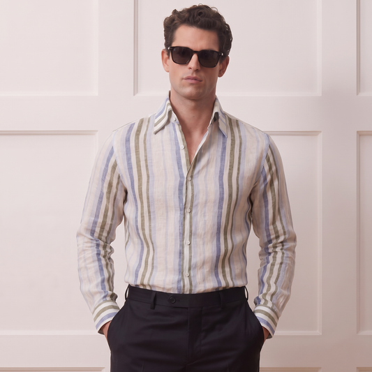 Pure Linen Cooper Shirt – Striped Smart Fit| Quite Luxury Edition