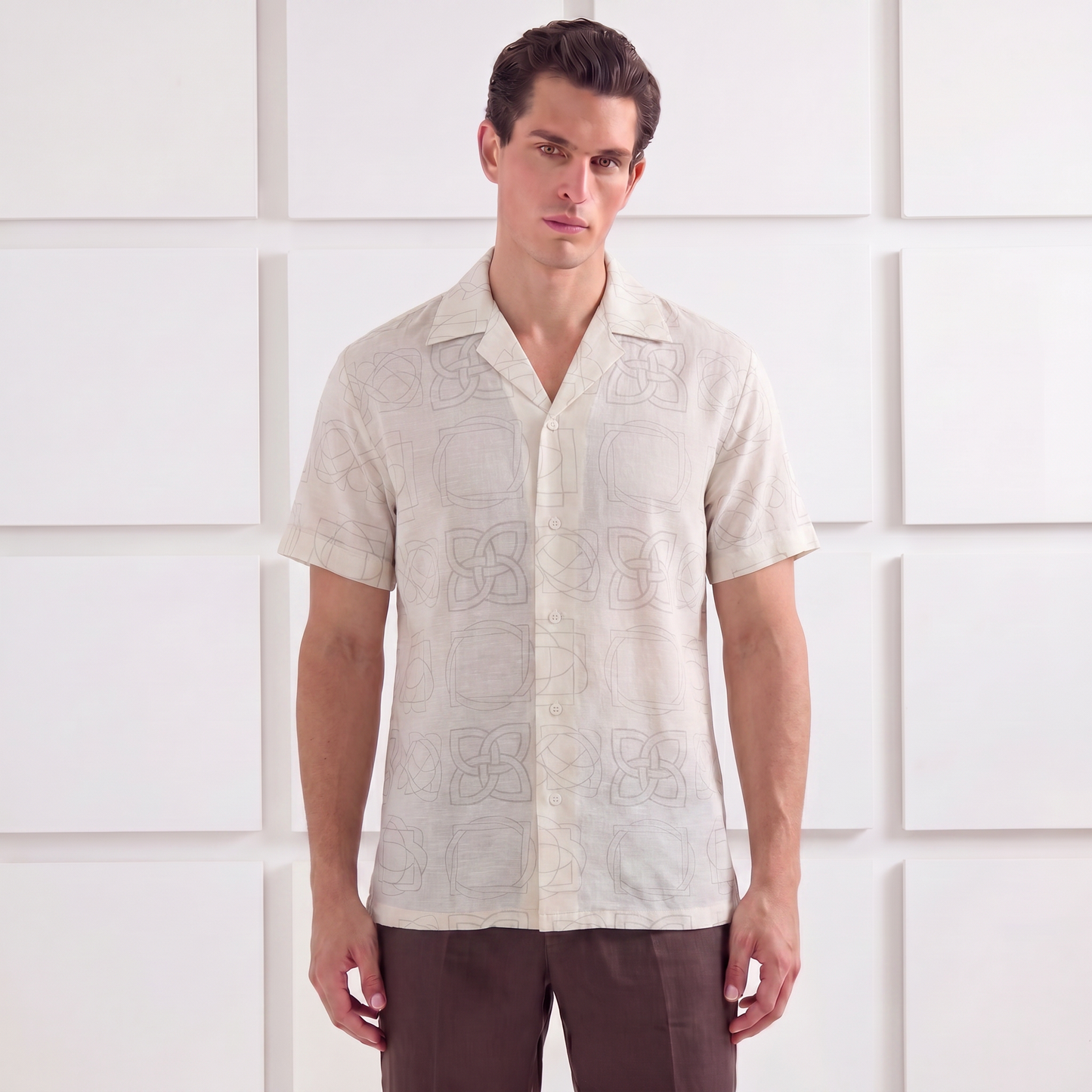 Signature Celtic Knot Print Linen Blend Cuban Shirt| The Heritage Edition