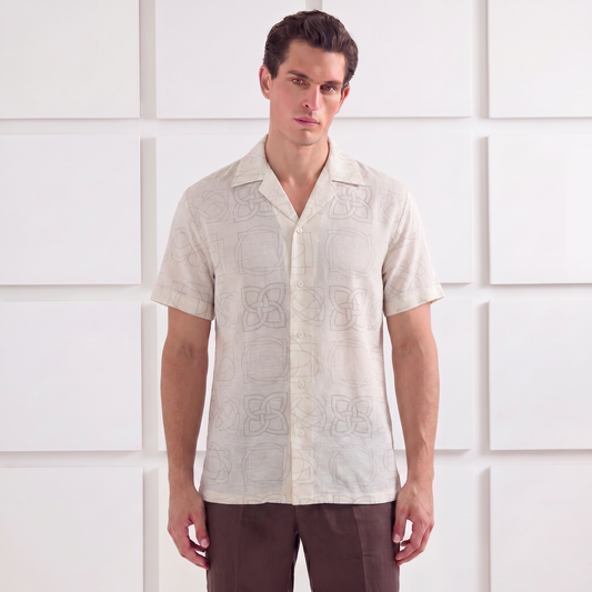 Signature Celtic Knot Print Linen Blend Cuban Shirt| The Heritage Edition