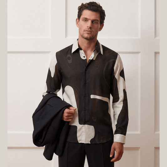 Cotton satin abstract motif Shirt| The Matinee Edition