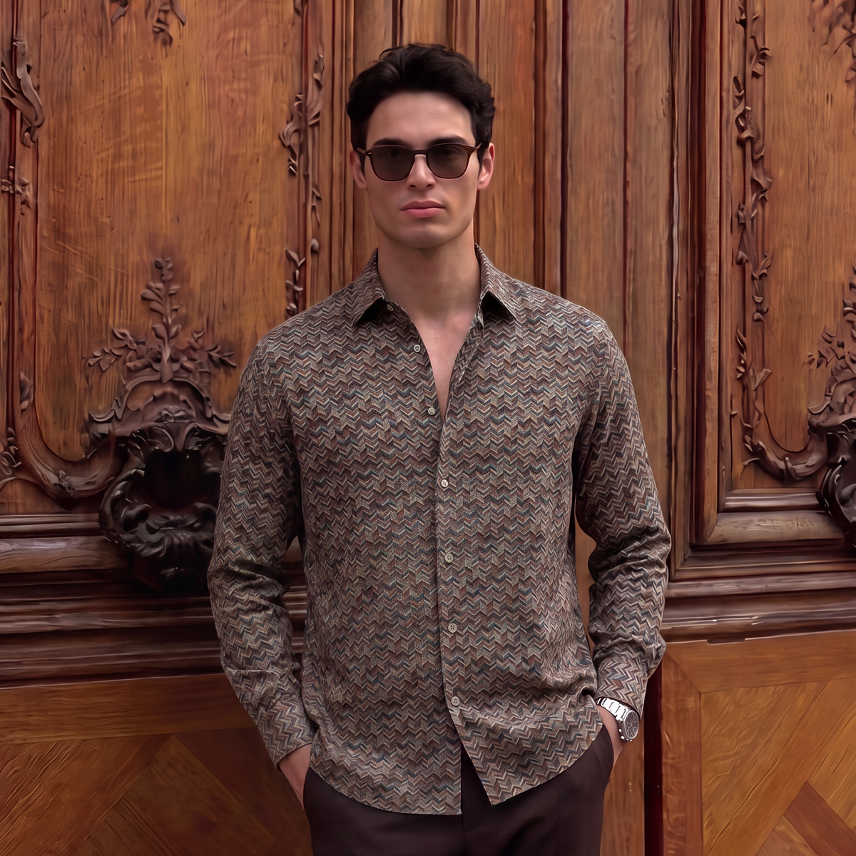 Fluid, Cool-Touch Chevron motif Viscose Shirt| The Matinee Edition