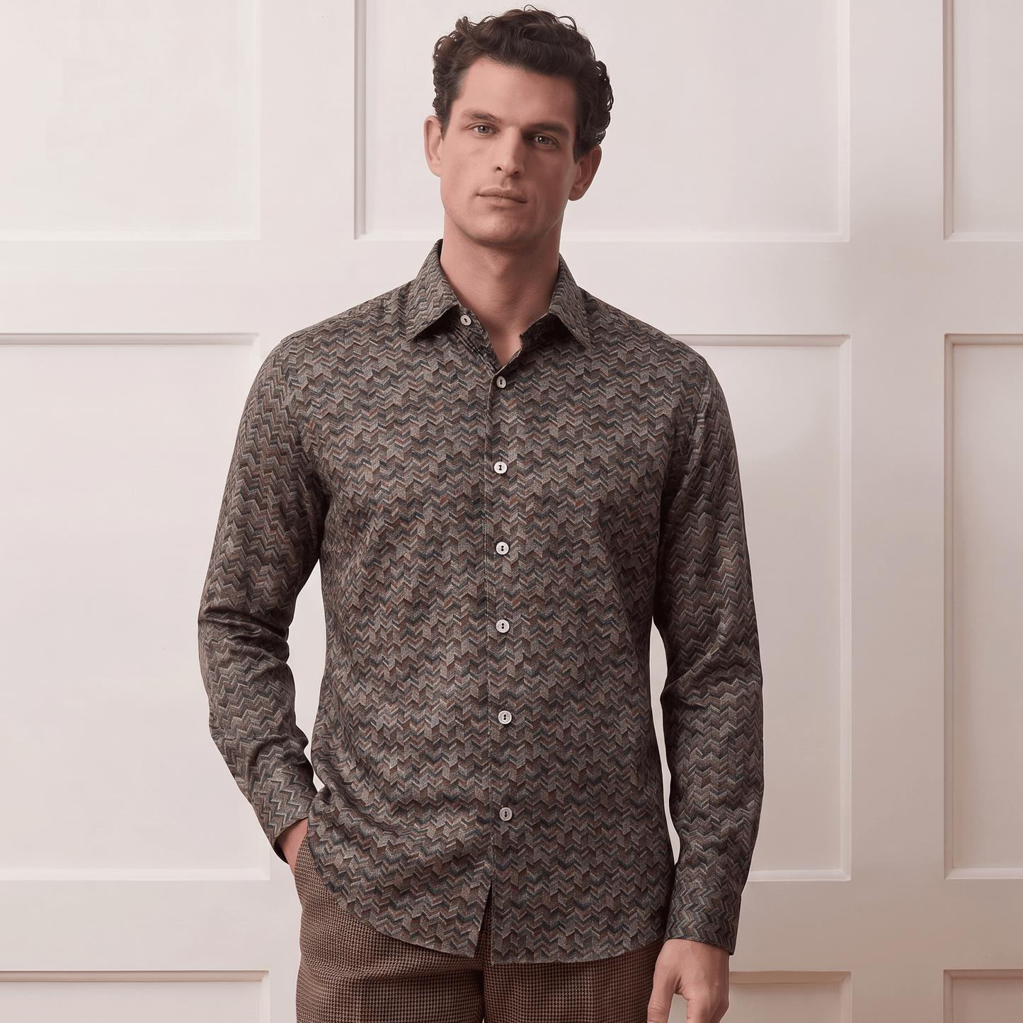 Fluid, Cool-Touch Chevron motif Viscose Shirt| The Matinee Edition