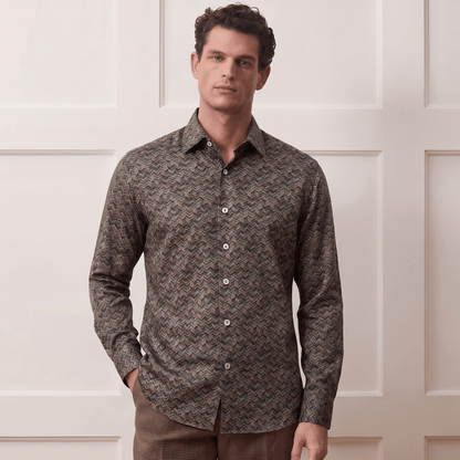 Fluid, Cool-Touch Chevron motif Viscose Shirt| The Matinee Edition