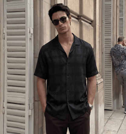 Midnight Texture: A Fluid Viscose Relaxed Jacquard Shirt| The Privé Edition