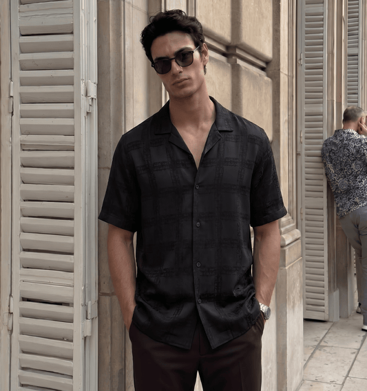 Midnight Texture: A Fluid Viscose Relaxed Jacquard Shirt| The Privé Edition