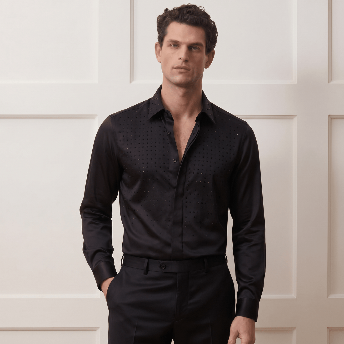 Embellished Statement Black Modal Shirt | The Gala Edition