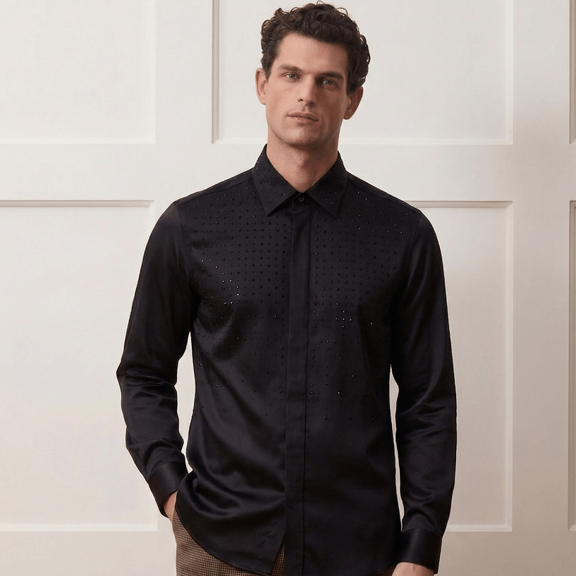 Embellished Statement Black Modal Shirt | The Gala Edition