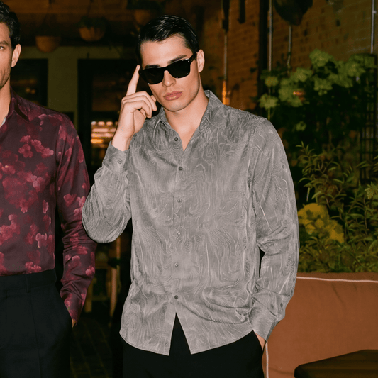An Intricate-Weave Lustrous Viscose Jacquard Shirt| The Privé Edition