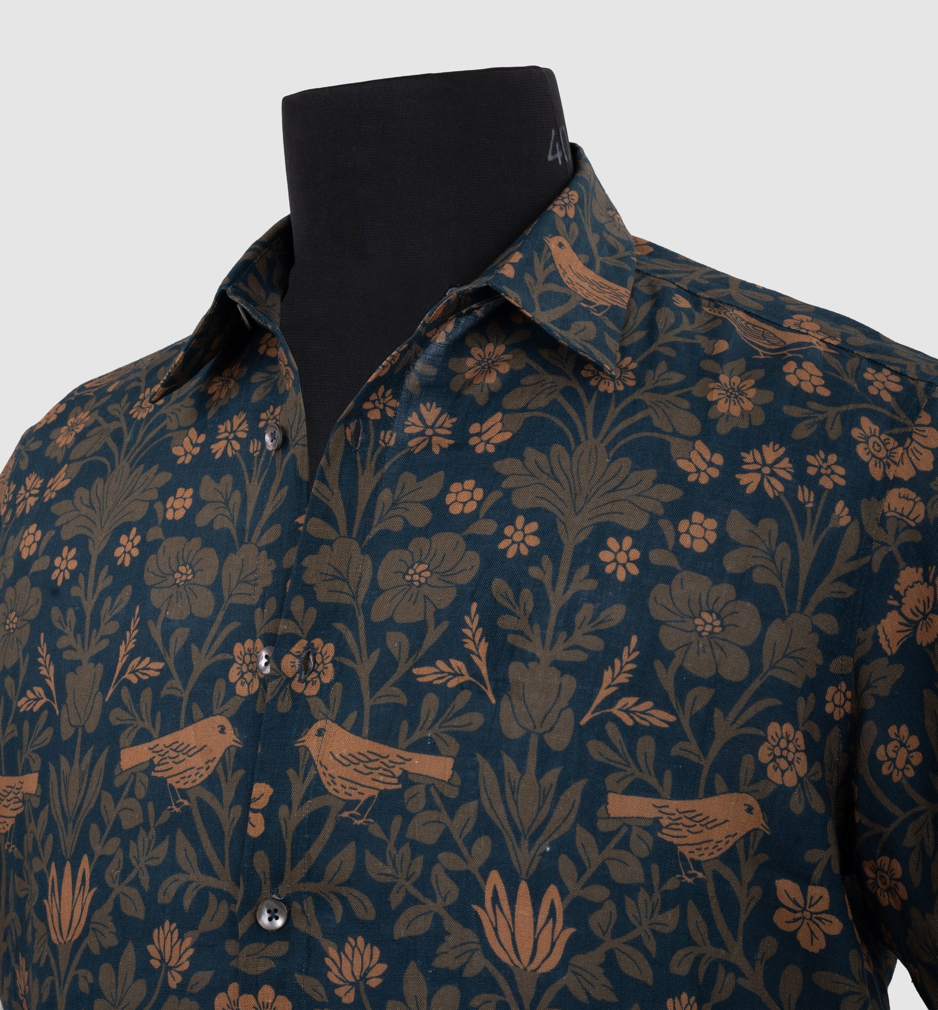 Garden print mens shirt Pure linen for Resort Luxury