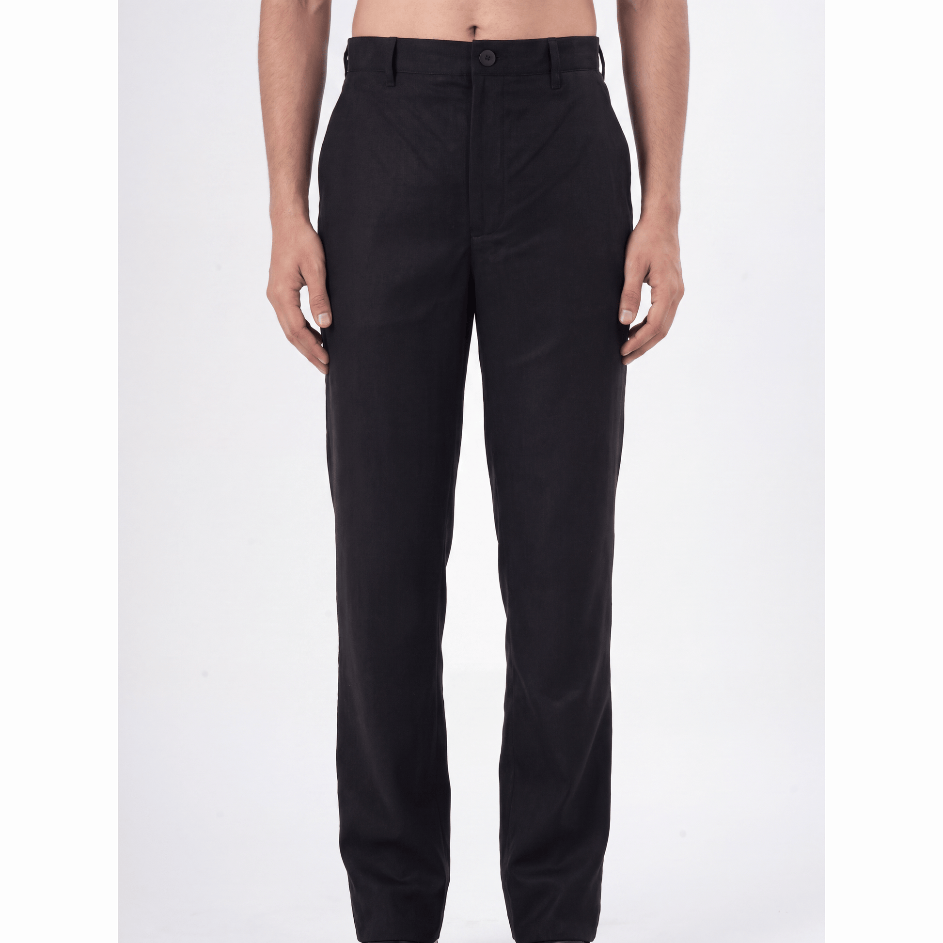 Black classic fit Lyocell-Linen trousers with flat front and twill weave