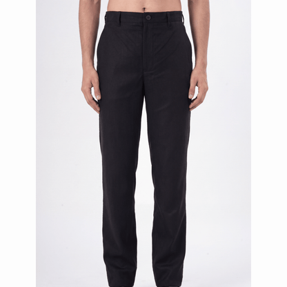 Black classic fit Lyocell-Linen trousers with flat front and twill weave