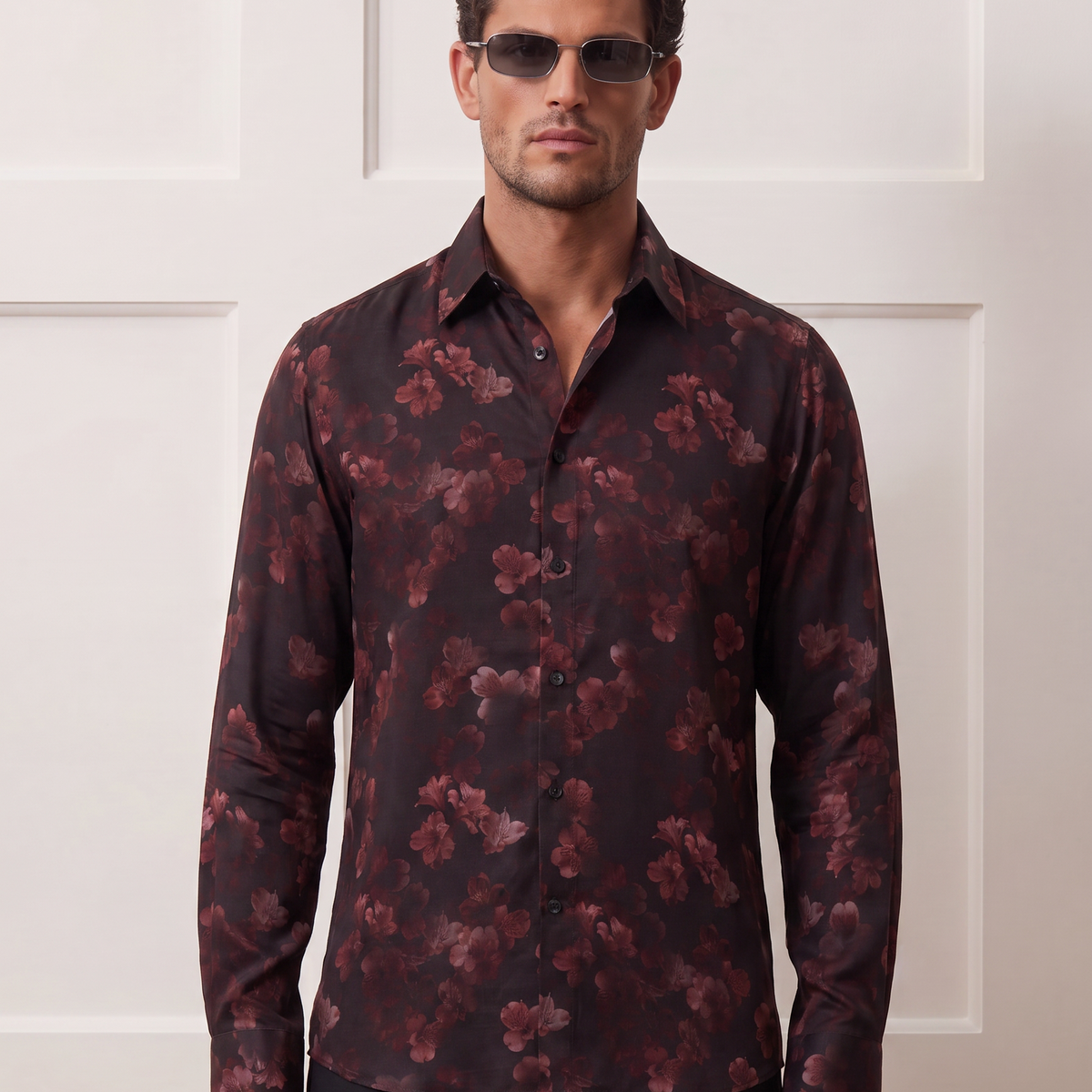 Midnight Rose: A Fluid Viscose-Satin Evening Shirt| The Privé Edition