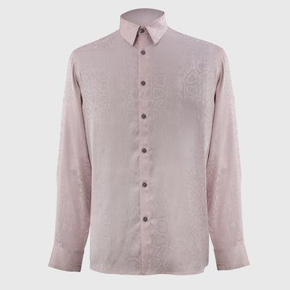Lustrous pink viscose jacquard men's dress shirt with snakeskin pattern