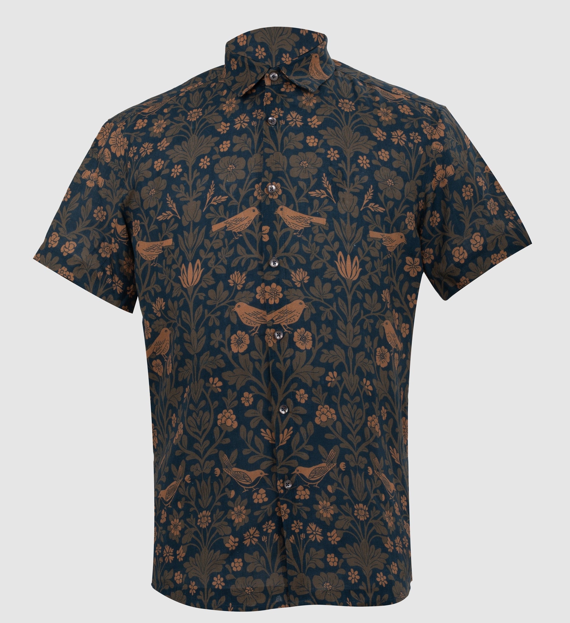 Garden print mens shirt Pure linen for Resort