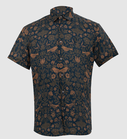 Garden print mens shirt Pure linen for Resort