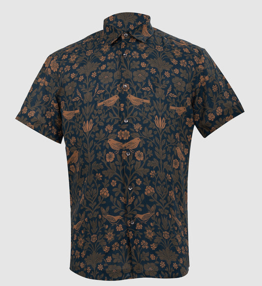 Garden print mens shirt Pure linen for Resort