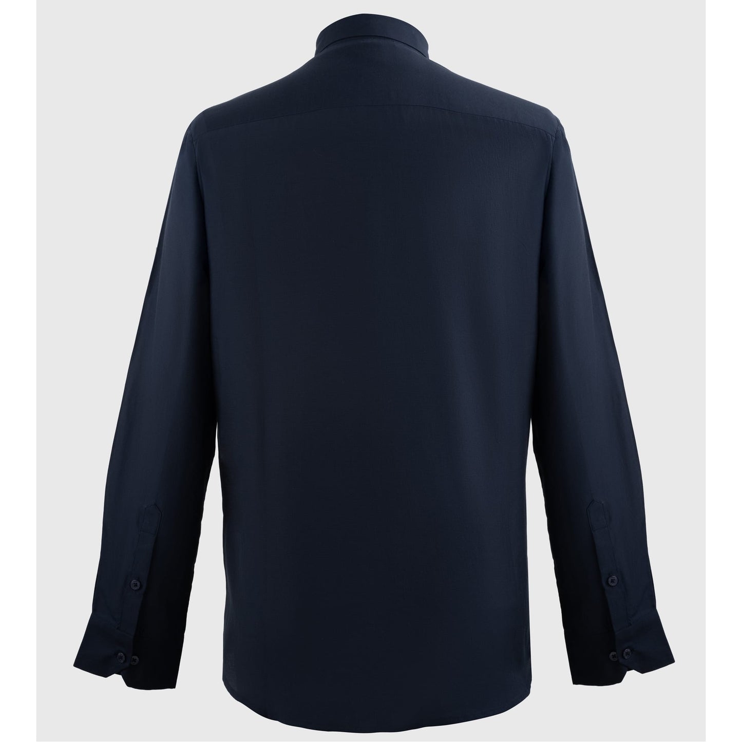 Back of navy cotton silk shirt smooth texture and cuffs