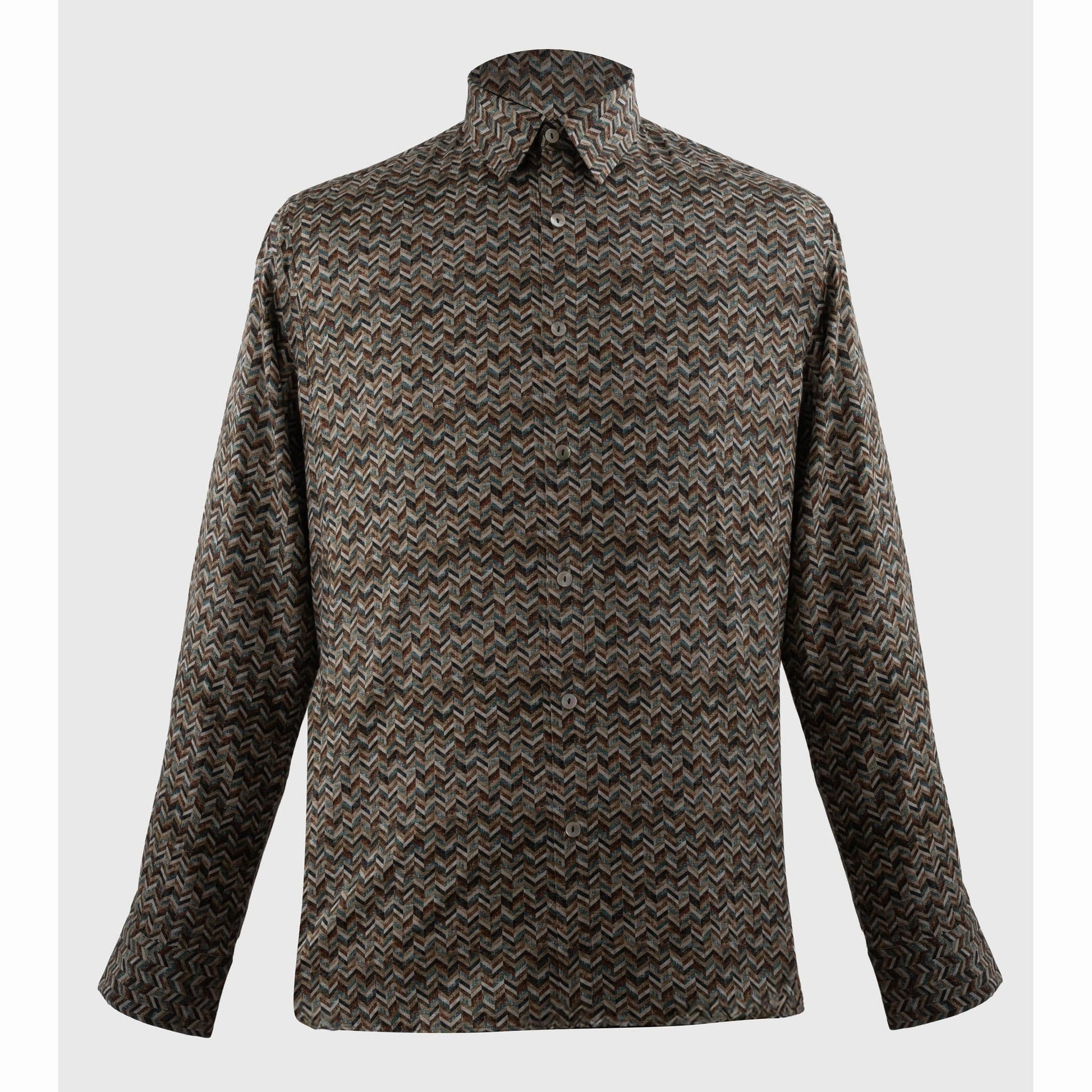 Flat lay of men's fluid cool-touch chevron motif viscose shirt