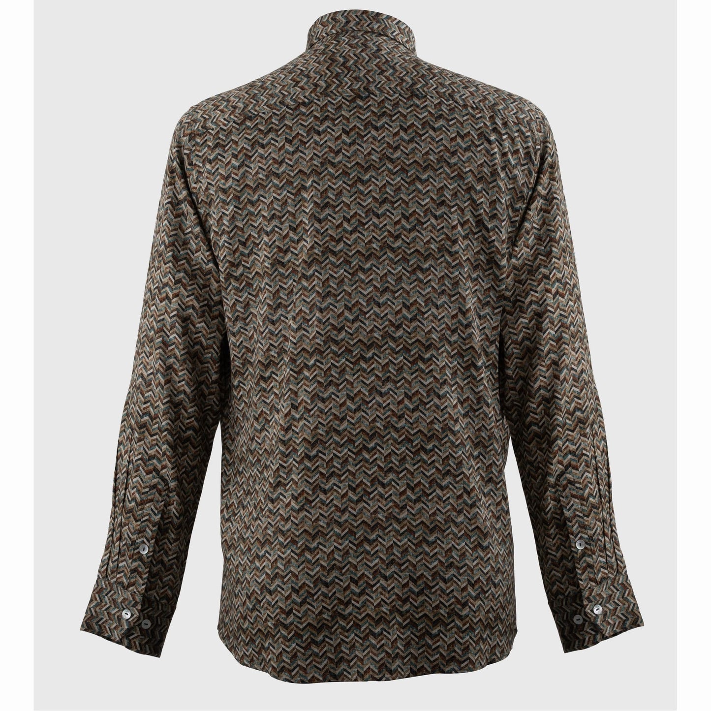 Back view of men's long sleeve chevron pattern viscose shirt