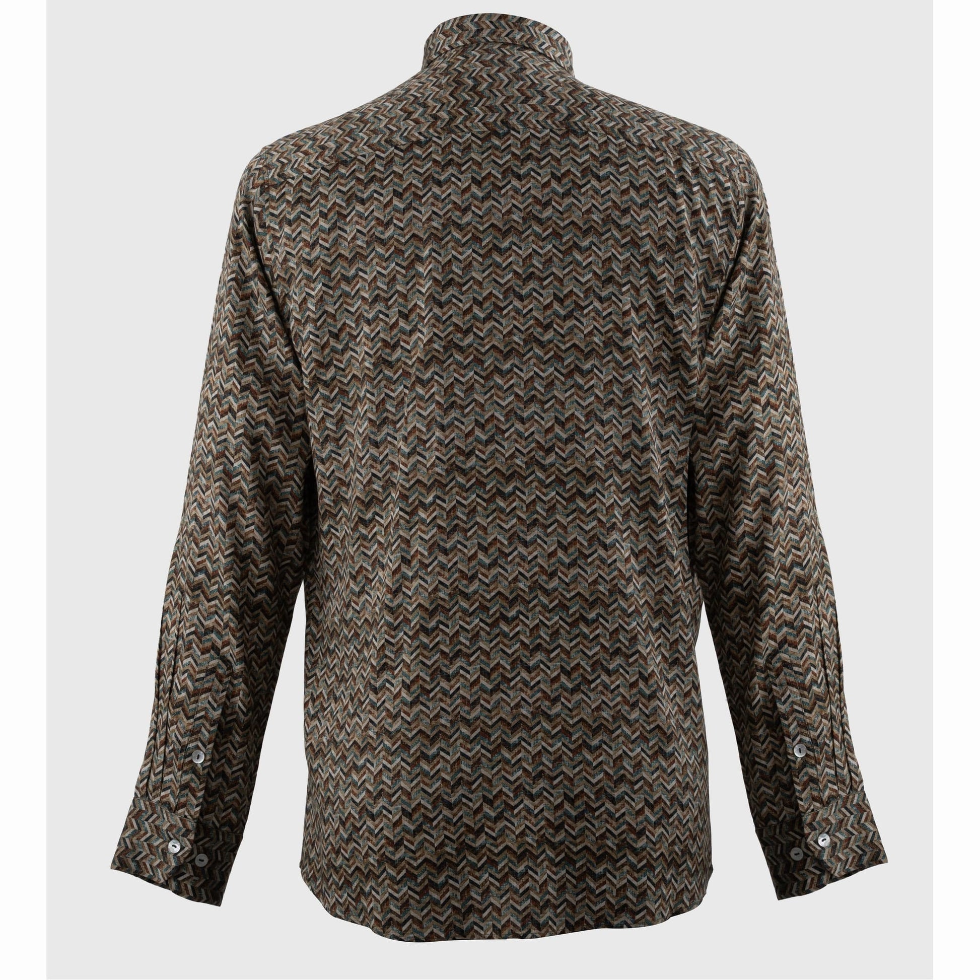 Back view of men's long sleeve chevron pattern viscose shirt