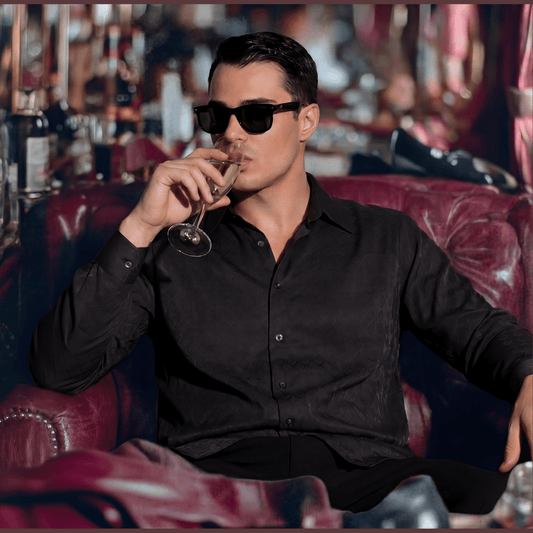 Lustrous Midnight: An Intricate-Weave Viscose Jacquard Black Shirt| The Privé Edition