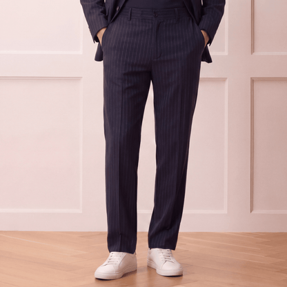 Navy Lurex-Stripe Trouser Classic Fit with pleats and subtle sheen
