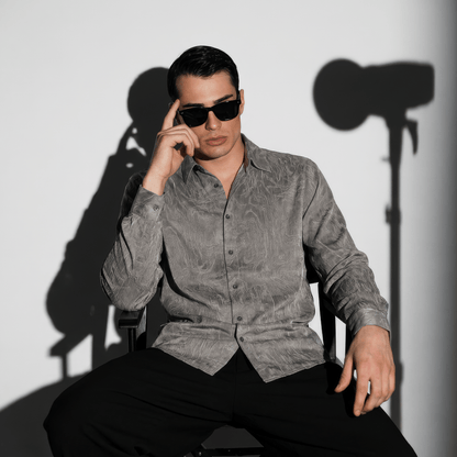 Fluid drape of Lustrous Midnight viscose jacquard evening shirt