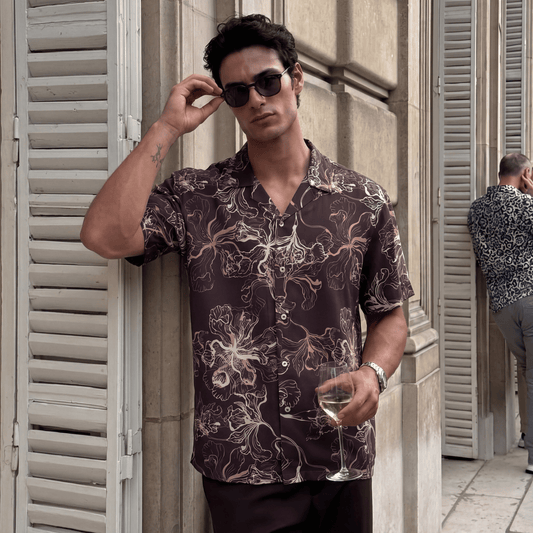 Relaxed-fit evening viscose shirt styled for upscale soiree events