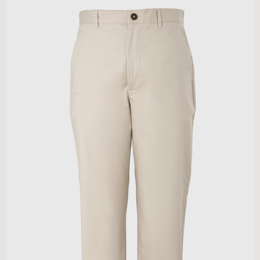 Beige classic fit cotton-lycra trousers with flat-front waistband and Heritage buttons